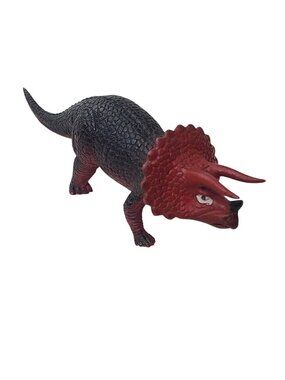 Triceratops Dinosaur Figure Red Black Plastic Toy Vintage 1980s